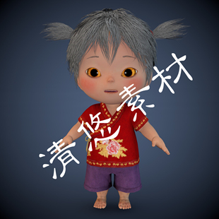 中国风古代卡通c4d fbx可爱小女孩模型人物骨骼绑定带动画文件770