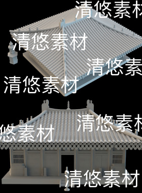 c4d fbx obj格式中国风唐代古建筑外框南禅寺模型文件 非实物D861