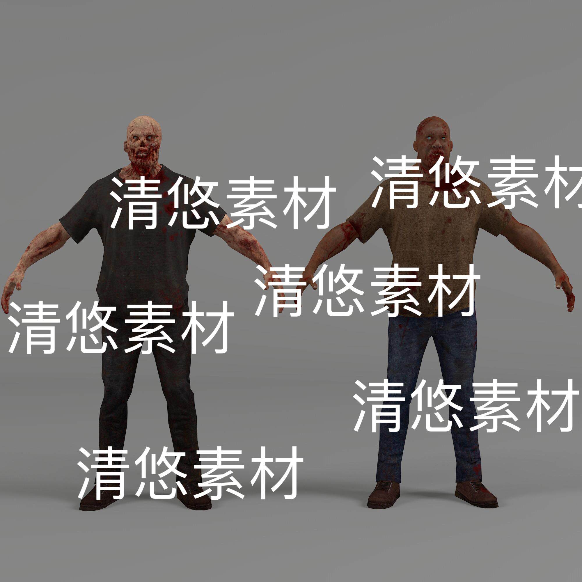 游戏影视次时代僵尸文件骨骼绑定活死人c4d fbx格式 非实物E348