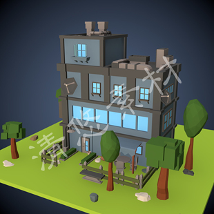 fbx卡通低面多边形建筑房子别墅模型 970 c4d maya