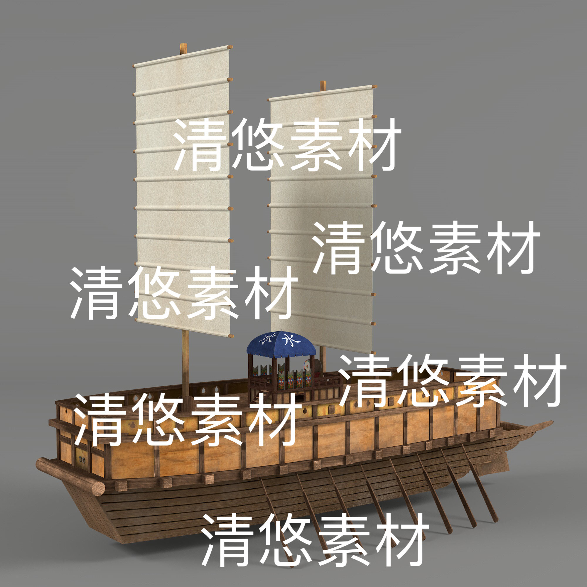 古朝鲜战船c4d fbx obj格式板屋船骨骼绑定模型文件 非实物D301