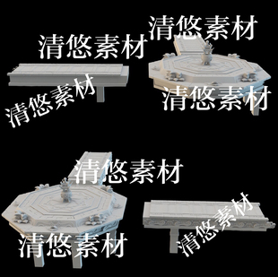 obj格式 3dmax c4d fbx 非实物B231 古风仙幻水上石台过道香炉文件