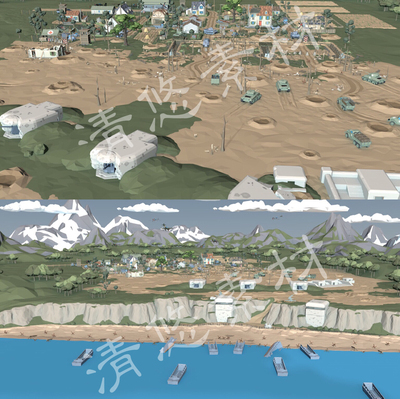 卡通吃鸡场景unity maya 3dmax c4d fbx格式军事基地海岛模型 951