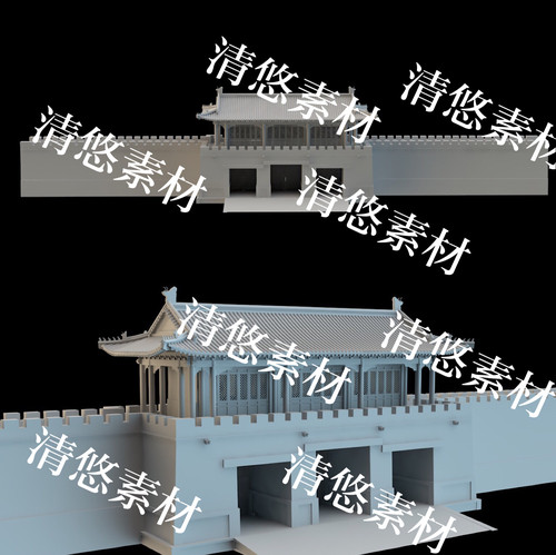 su c4d fbx obj格式古代城墙城门建筑大门文件 非实物B269