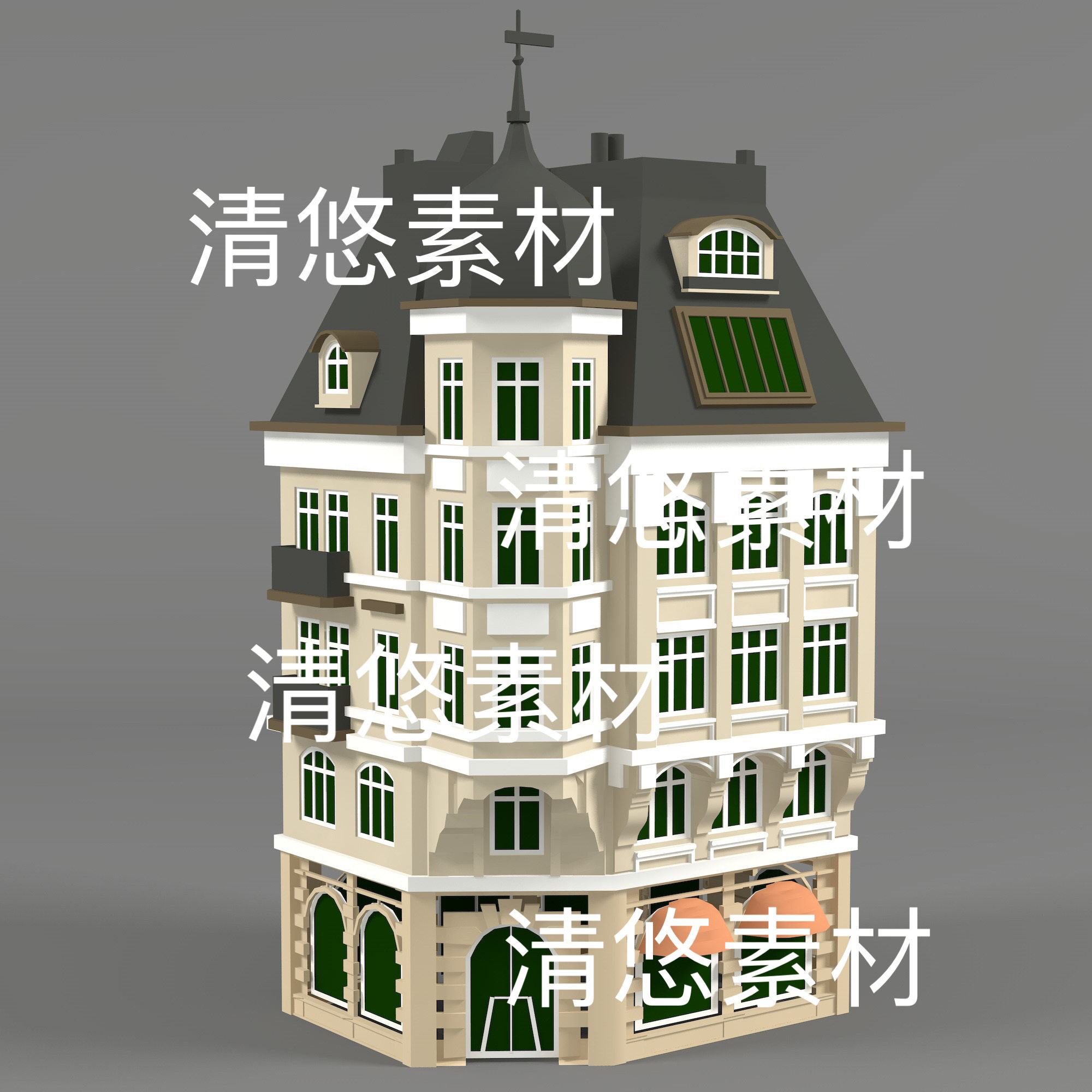 c4d fbx obj格式欧式建筑楼房单体模型文件 非实物d669