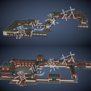 古代建筑房子模型院子后宫皇宫 3dmax c4d fbx格式 A70 简模古建筑