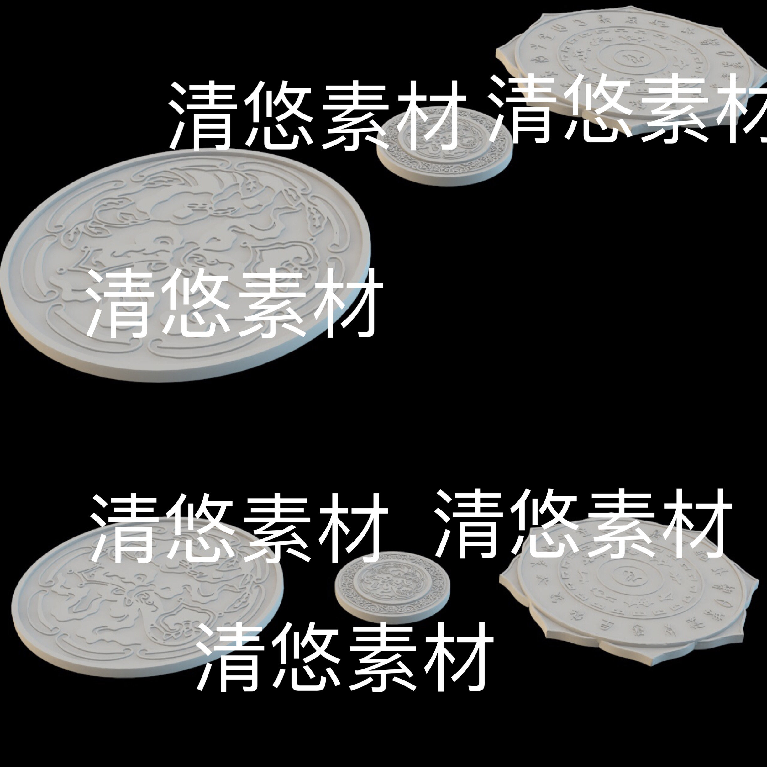 3dmax c4d fbx obj格式仙侠古风法阵圆盘石台花纹文件 非实物B585