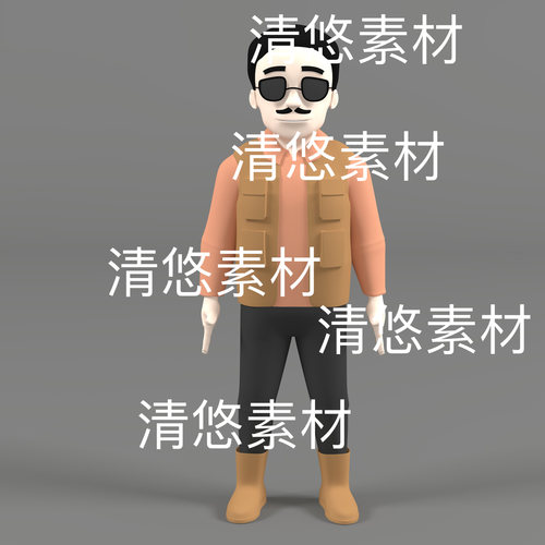 四边面c4d人物形象卡通中年黑墨镜大叔fbx格式obj文件 非实物E134