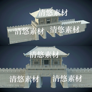 3dmax fbx obj古代建筑城墙城门城楼模型文件 非实物A670 c4d