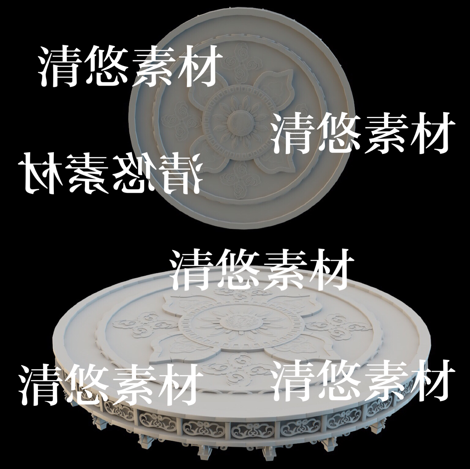 3dmax c4d fbx obj格式古风仙幻建筑石台圆盘花纹文件 非实物B105