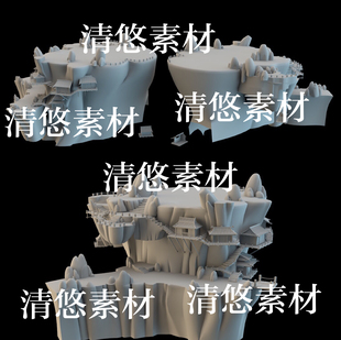 obj格式 3dmax c4d fbx 非实物B52 古风山石房子场景阶梯模型文件