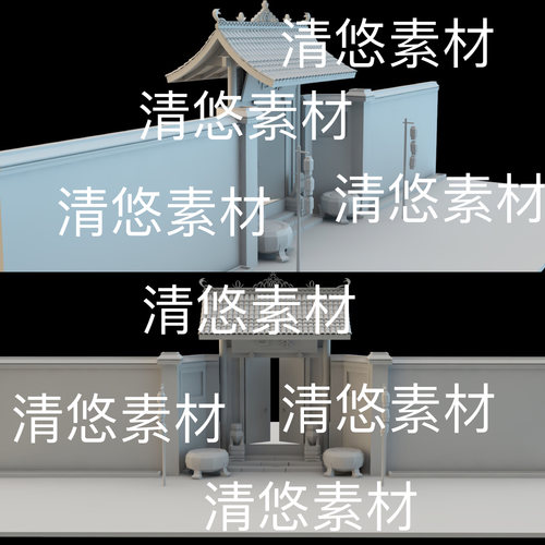 su c4d fbx obj 3ds格式中式古风古代大门院门文件 非实物B522