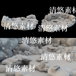 obj格式 3dmax c4d fbx 非实物B118 卡通石台屋室内场景水帘洞文件