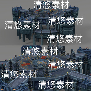 c4d obj格式 简模仙侠戏场景传送祭台渡劫石台文件 非实物D295 fbx
