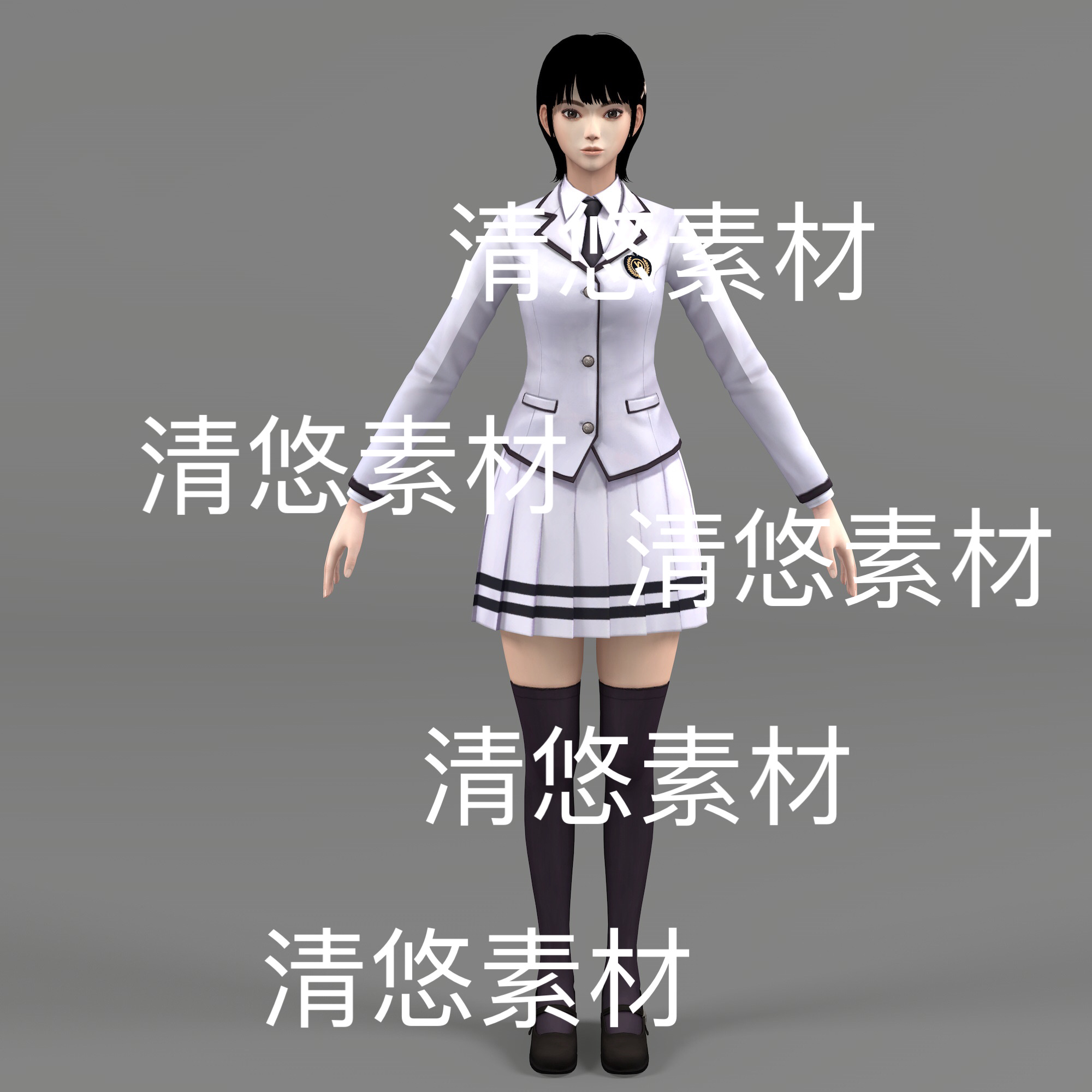 c4d fbx格式短发日韩青年人物女骨骼绑定文件 非实物D689
