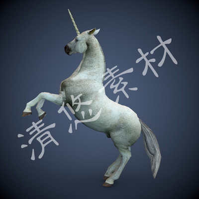 四足动物模型c4d白马独角兽游戏千里驹骨骼绑定fbx格式 非实物507