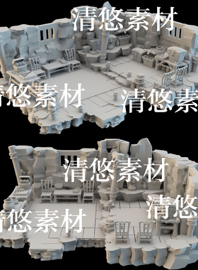 maya c4d fbx obj古代卡通风金库木箱室内场景模型文件 非实物B12