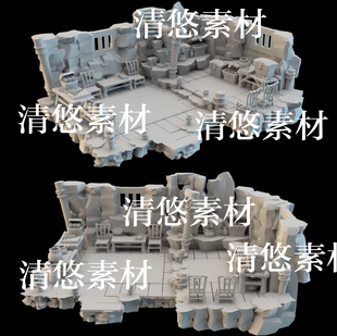 maya fbx obj古代卡通风金库木箱室内场景模型文件 非实物B12 c4d