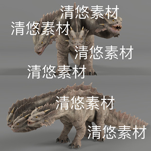 29个动作 fbx格式 三头龙骨骼绑定文件 非实物D599 恶龙巨龙c4d