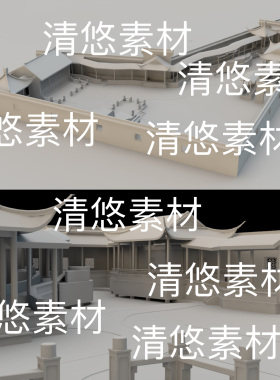 c4d fbx obj 3ds格式中式古风庭院建筑围墙房子文件 非实物B675