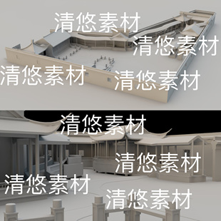 古风庭院建筑围墙房子文件 c4d 非实物B675 中式 3ds格式 fbx obj