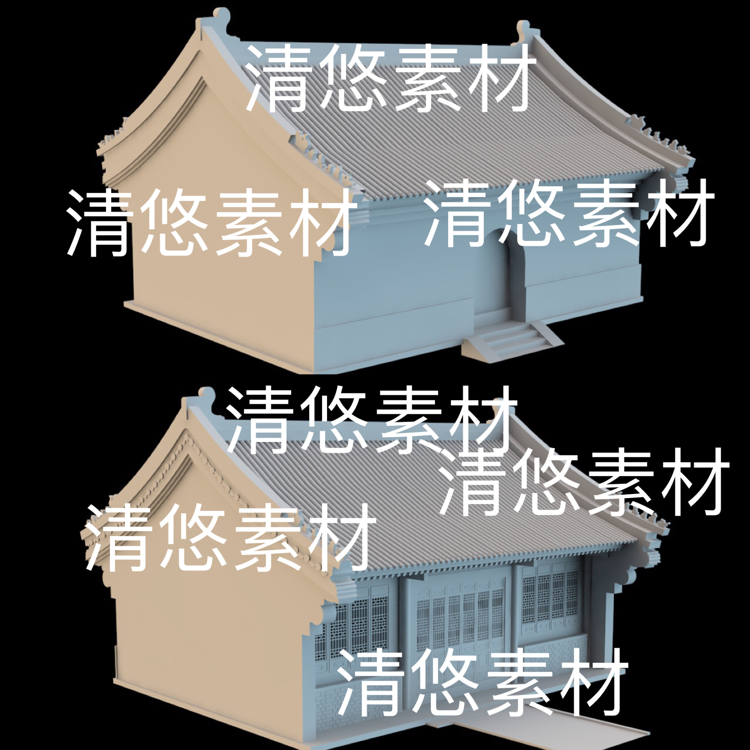 3dmax c4d fbx obj格式古建屋顶门窗筑3D模型文件 非实物D113