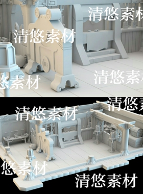 maya 3dmax c4d fbx古代卡通风钱庄当铺室内场景文件 非实物A910