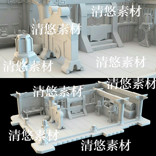 maya 3dmax c4d fbx古代卡通风钱庄当铺室内场景文件 非实物A910