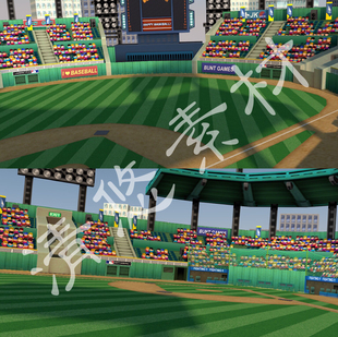 unity资源maya 3dmax c4d fbx卡通低面棒球比赛场景模型体育场845