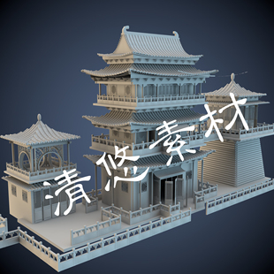 中国古代建筑城楼城防要塞城墙阁楼maya fbx obj格式 模型A103 c4d