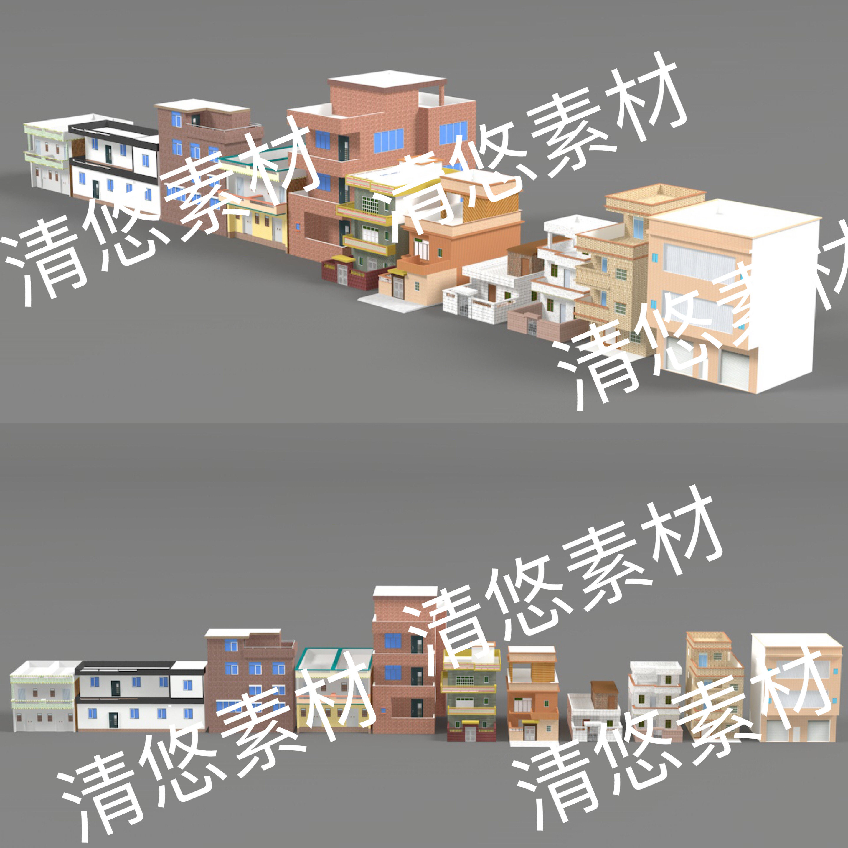 c4d fbx obj格式现代民房楼房乡村小镇自建房单体文件 非实物D986