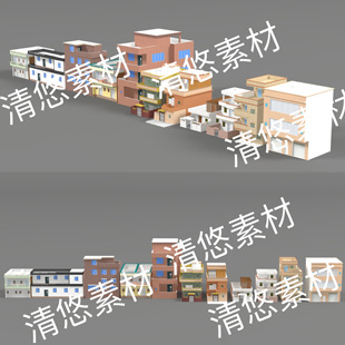 c4d obj格式 现代民房楼房乡村小镇自建房单体文件 非实物D986 fbx