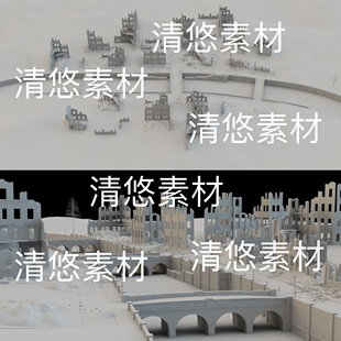maya fbx obj战争地震废墟破旧建筑西方场景文件 非实物D685 c4d