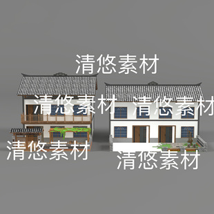 中式 c4d fbx obj格式 非实物E82 古风新农村居民自建房别墅文件