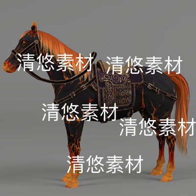 c4d fbx格式千里驹烈焰马游戏坐骑骨骼绑定模型文件 非实物D809