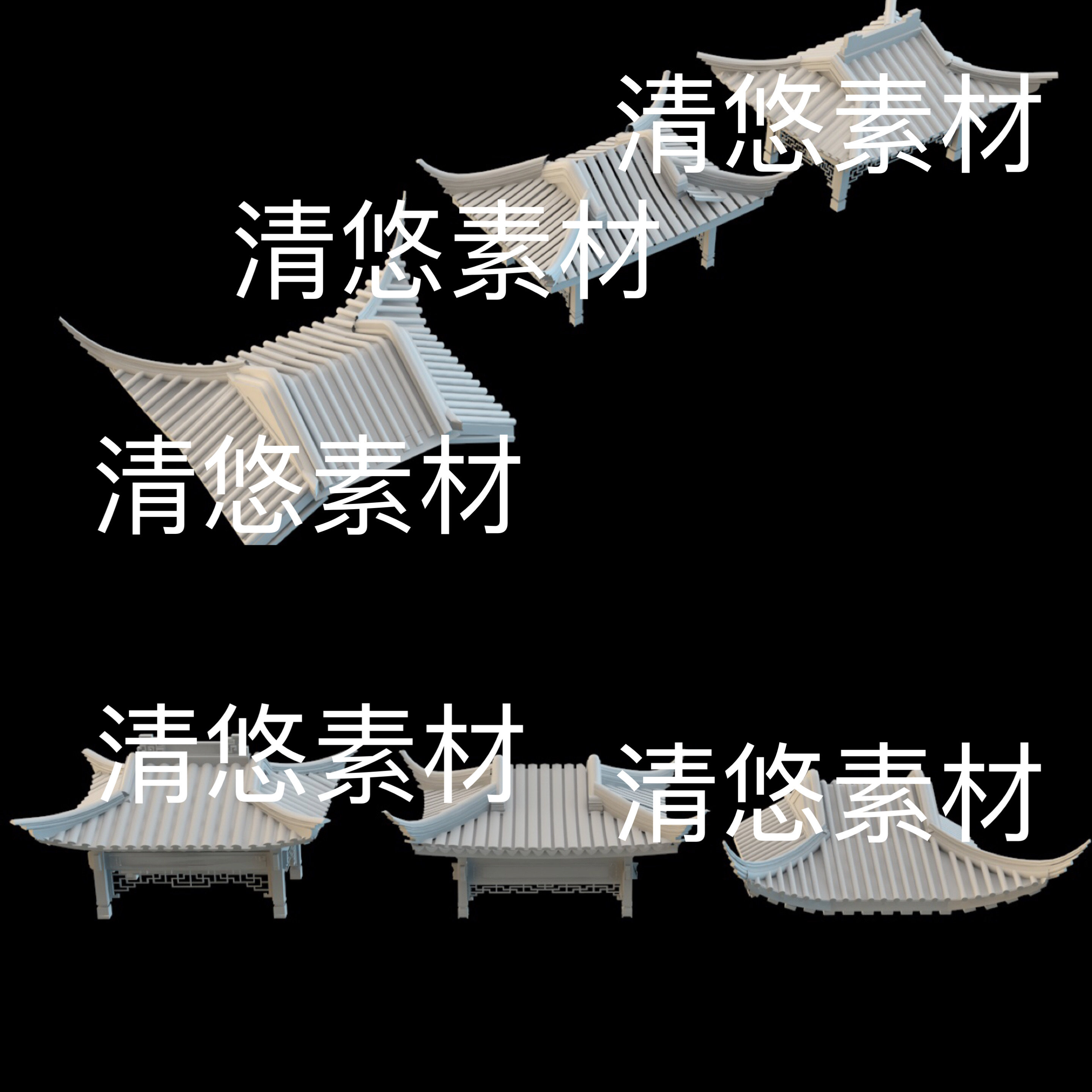 c4d fbx obj格式中式古风屋檐门头屋顶古建房顶3D文件 非实物E111