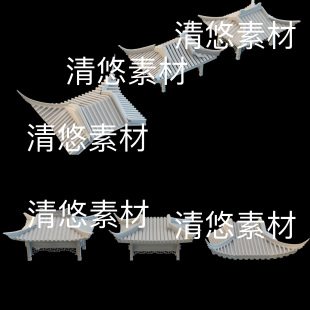 中式 c4d fbx obj格式 非实物E111 古风屋檐门头屋顶古建房顶3D文件