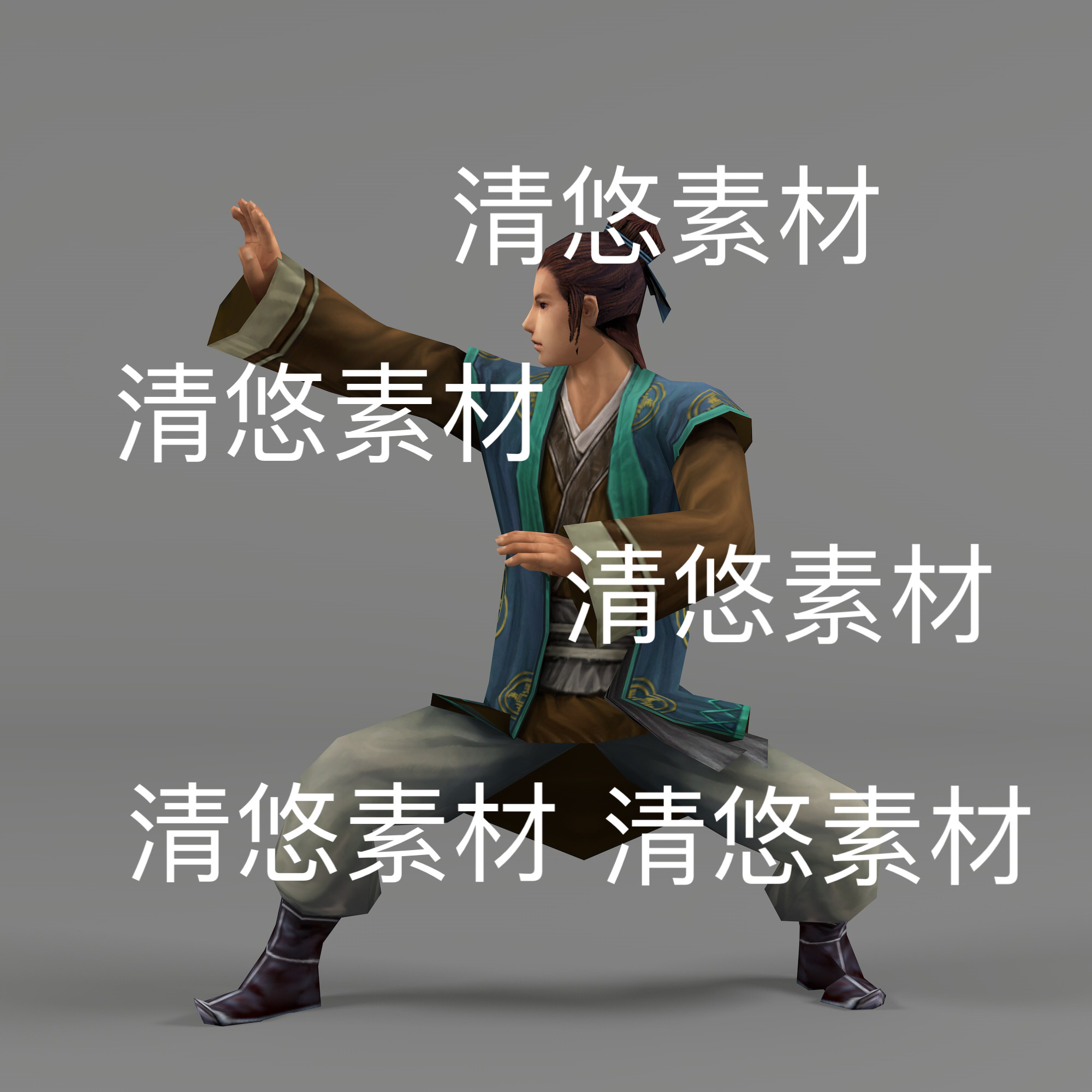 3dmax人物模型打太极c4d fbx格式bip骨骼绑定动作文件 非实物D11