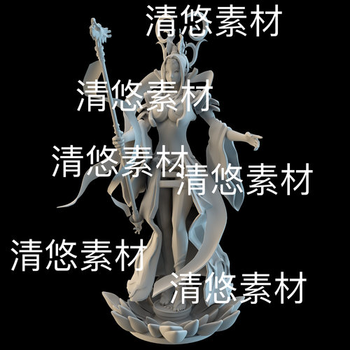 c4d fbx obj格式古风仙侠仙女女神雕塑莲花底座文件 非实物B992