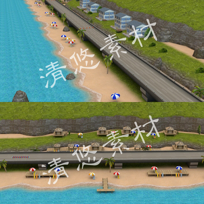 unity maya c4d fbx夏日休闲户外海岛海岸海滩游戏场景模型 A94
