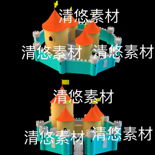 3dmax c4d fbx obj格式卡通中世纪城堡建筑围墙文件 非实物D320