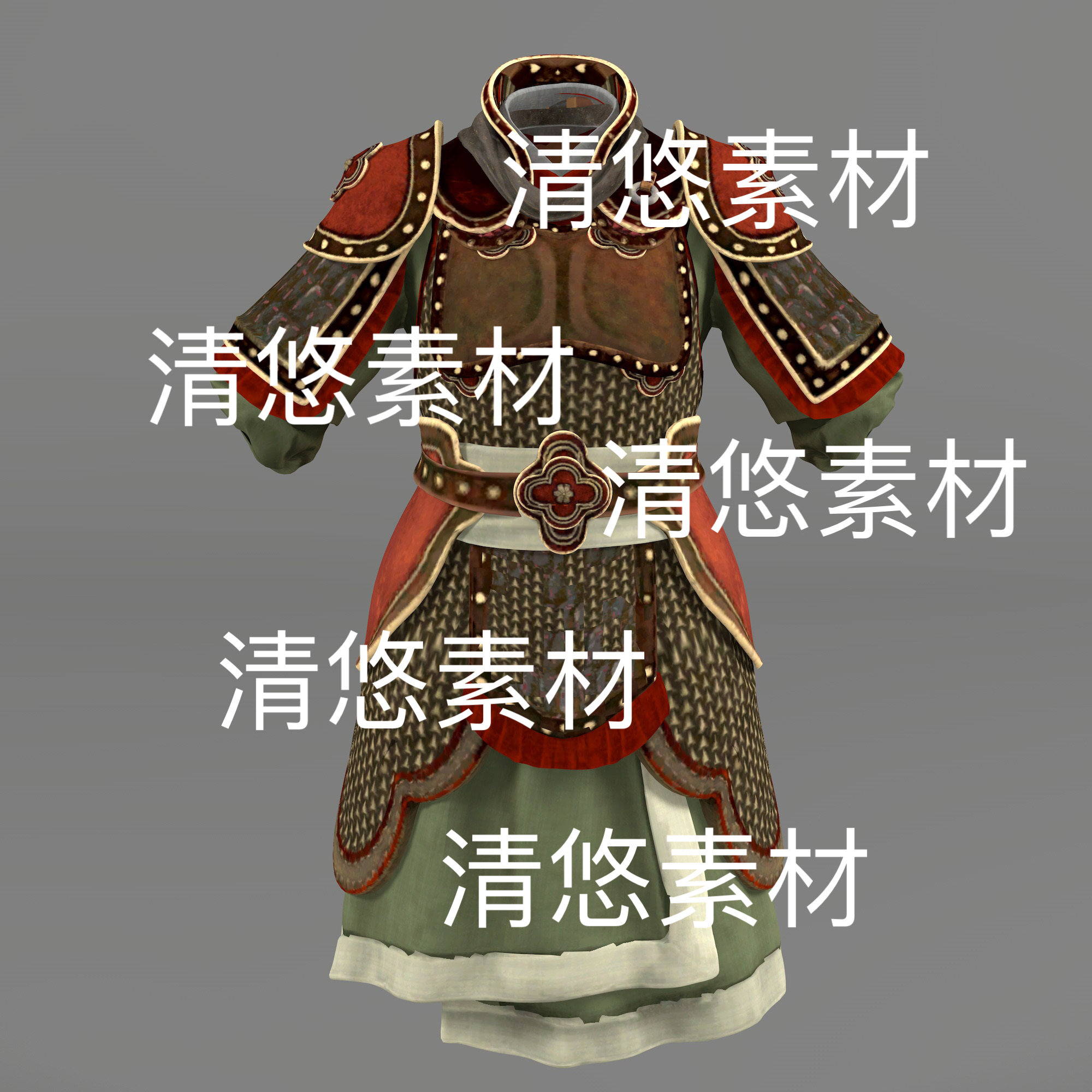 c4d fbx obj格式古装士兵盔甲衣服3D模型文件 非实物D944