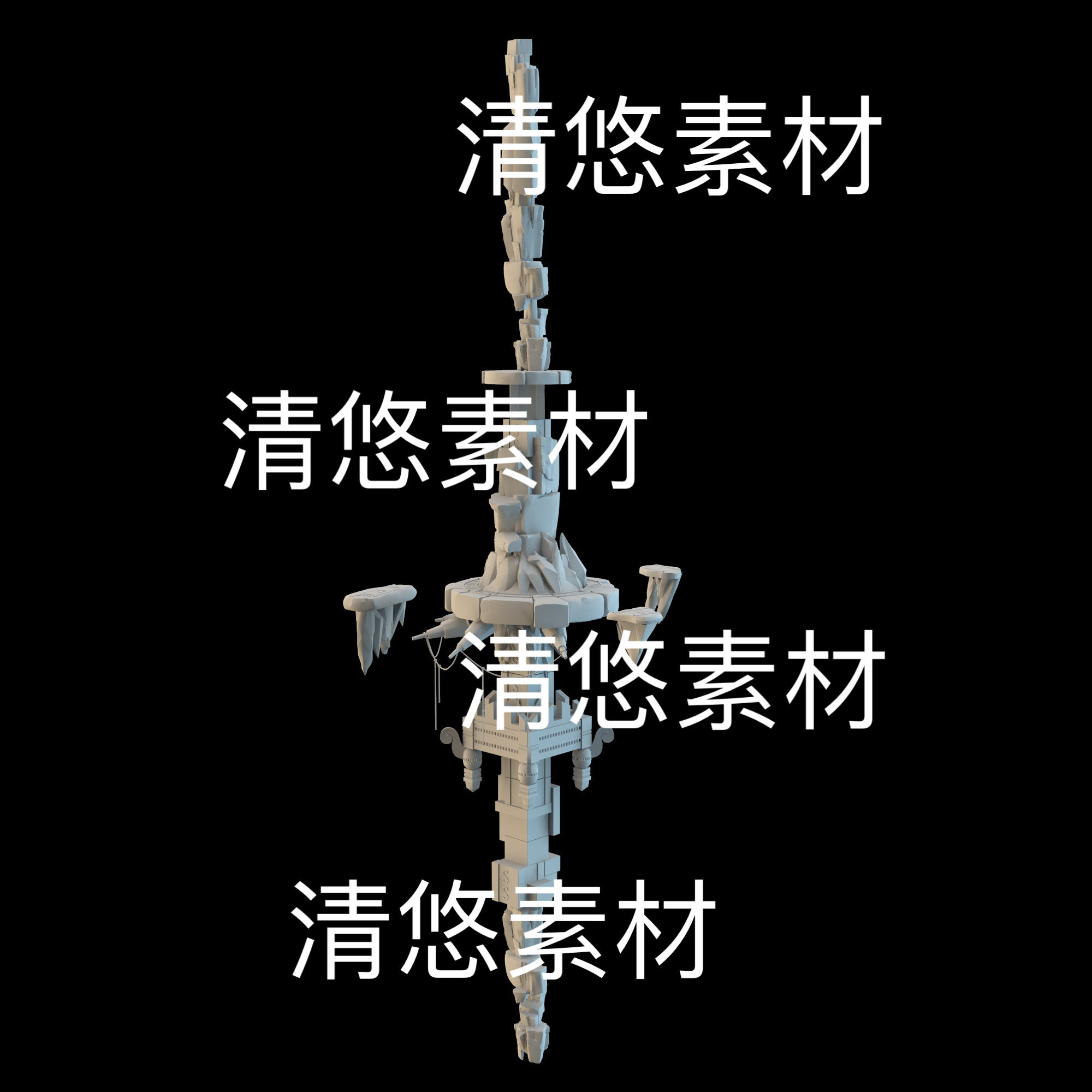 3dmax c4d fbx obj格式仙侠古风浮空云柱碎石柱文件 非实物B695