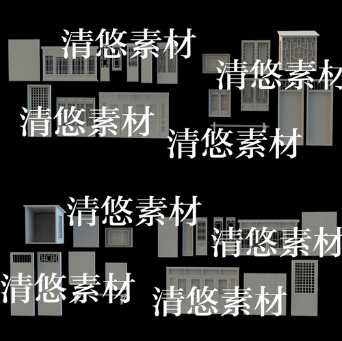 su c4d fbx obj格式中式古风花格门窗文件 非实物B292