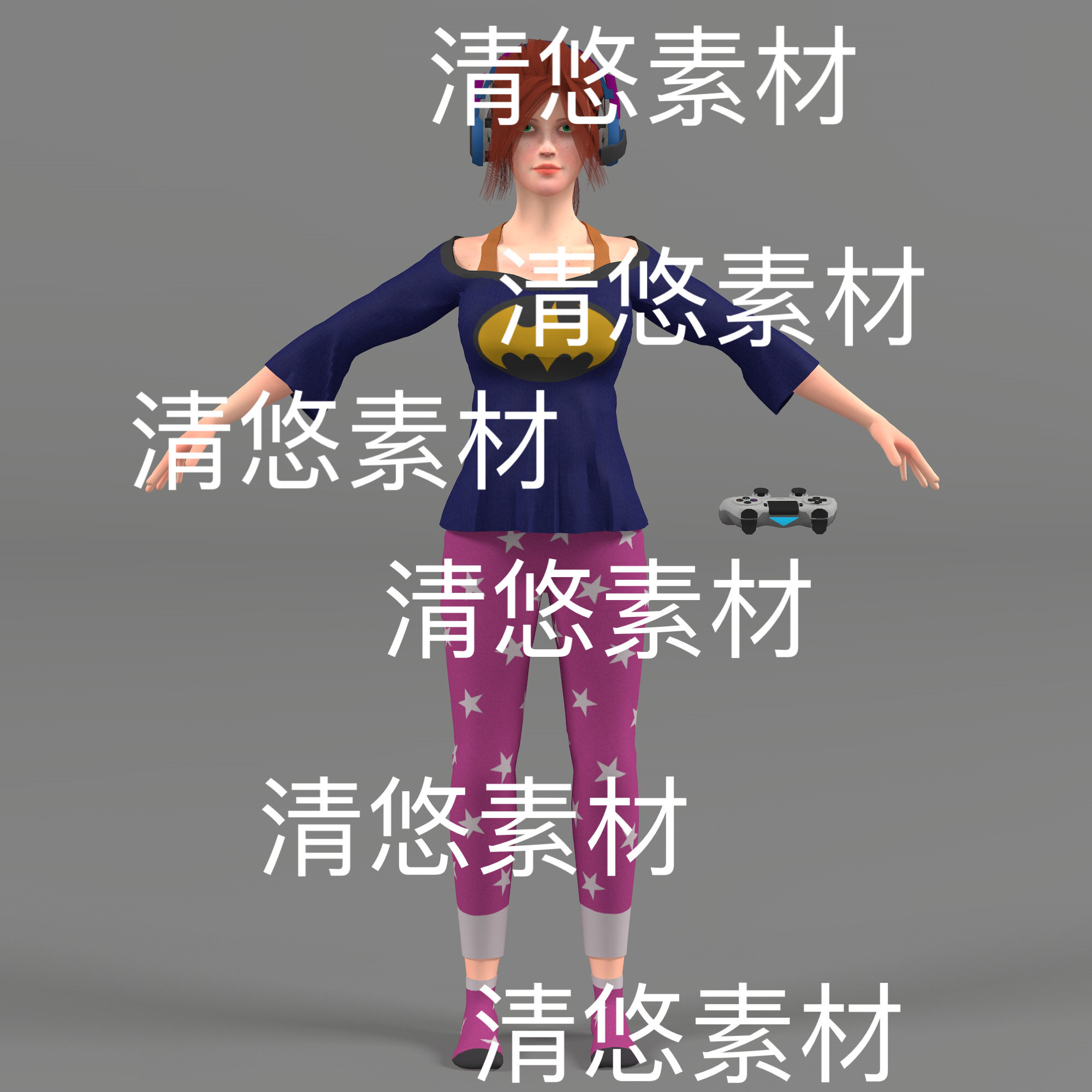 c4d fbx obj格式头带耳机居家服人物女孩模型 非实物D393