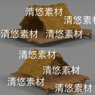 obj格式 3dmax c4d fbx 非实物D138 古代河边湖边茅草屋房子文件