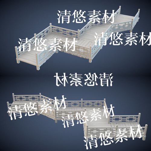 古风3dmax c4d fbx obj格式文件木桥公园小桥模型 非实物A621