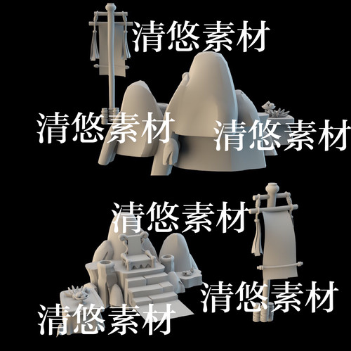 3dmax c4d fbx obj格式卡通风山大王桌椅旗帜水果文件 非实物B119