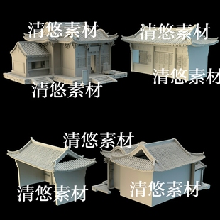 3dmax fbx古風中式 花紋門窗屋頂古代建筑模型文件 非實物A943 c4d