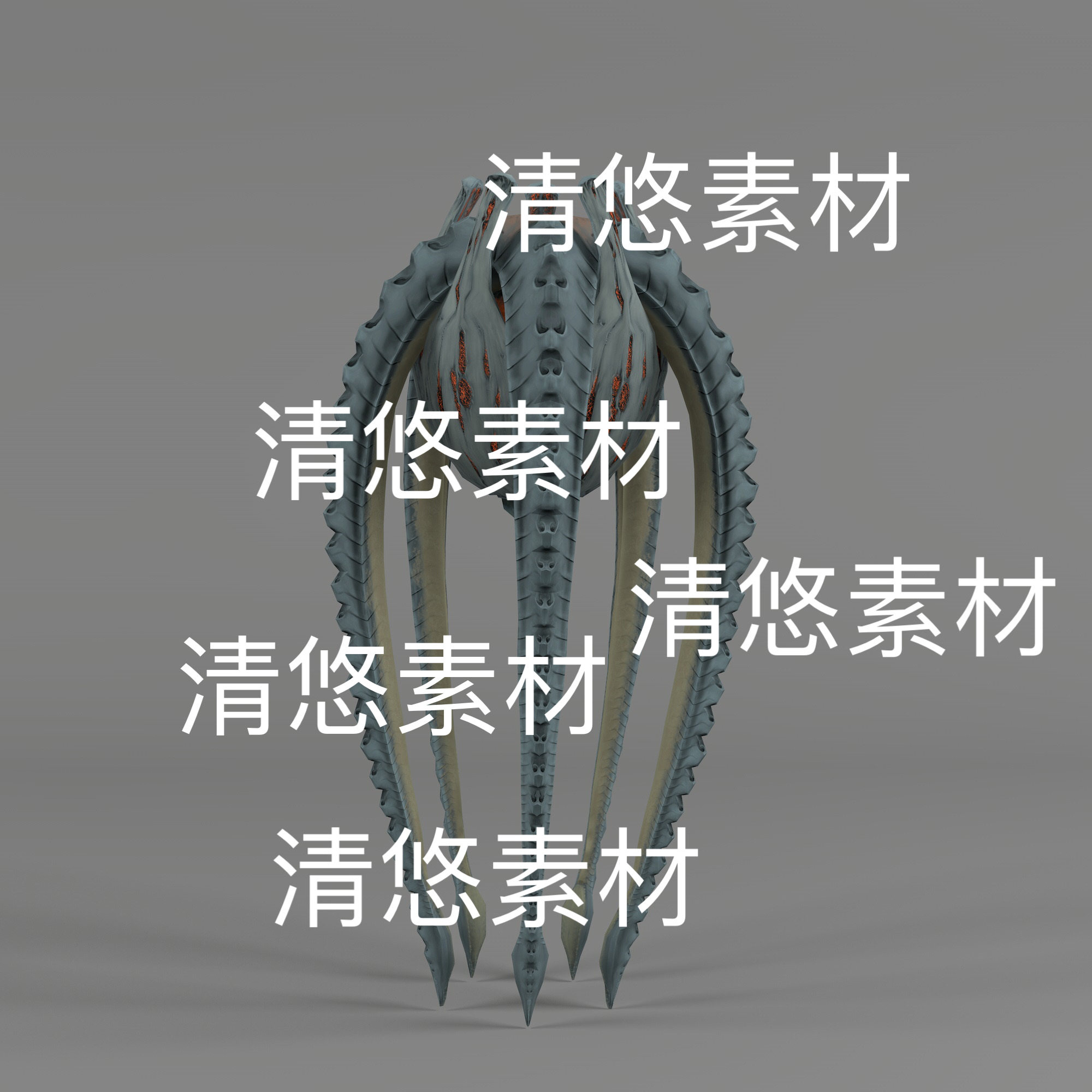 变异章鱼飞翔怪兽c4d fbx格式3D模型骨骼绑定动作文件 非实物D242